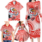 Sydney Swans Family Matching Long Sleeve Bodycon Dress and Hawaiian Shirt Aboriginal Dot Pattern - Football Mascot Heritage Pride