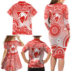 Sydney Swans Family Matching Long Sleeve Bodycon Dress and Hawaiian Shirt Aboriginal Dot Pattern - Football Mascot Heritage Pride