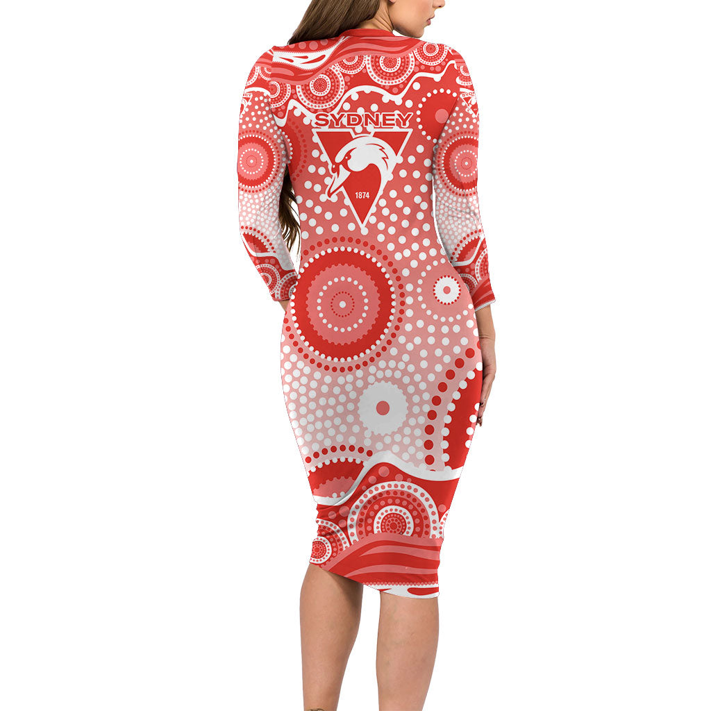 Sydney Swans Family Matching Long Sleeve Bodycon Dress and Hawaiian Shirt Aboriginal Dot Pattern - Football Mascot Heritage Pride