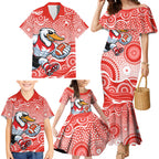 Sydney Swans Family Matching Mermaid Dress and Hawaiian Shirt Aboriginal Dot Pattern - Football Mascot Heritage Pride