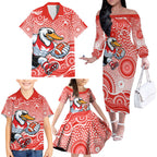 Sydney Swans Family Matching Off The Shoulder Long Sleeve Dress and Hawaiian Shirt Aboriginal Dot Pattern - Football Mascot Heritage Pride
