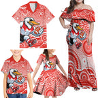 Sydney Swans Family Matching Off Shoulder Maxi Dress and Hawaiian Shirt Aboriginal Dot Pattern - Football Mascot Heritage Pride