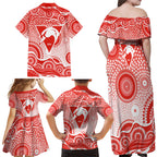 Sydney Swans Family Matching Off Shoulder Maxi Dress and Hawaiian Shirt Aboriginal Dot Pattern - Football Mascot Heritage Pride