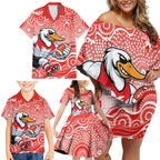 Sydney Swans Family Matching Off Shoulder Short Dress and Hawaiian Shirt Aboriginal Dot Pattern - Football Mascot Heritage Pride