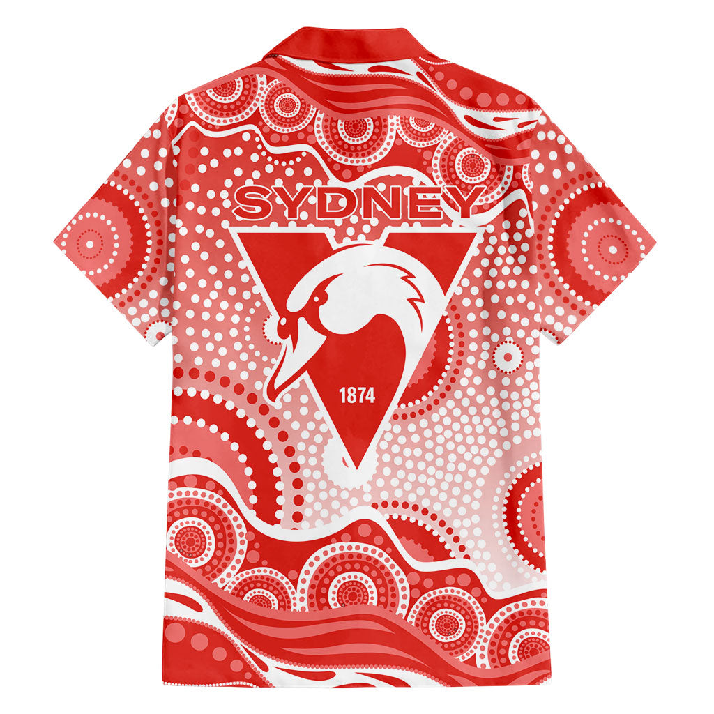 Sydney Swans Family Matching Off Shoulder Short Dress and Hawaiian Shirt Aboriginal Dot Pattern - Football Mascot Heritage Pride