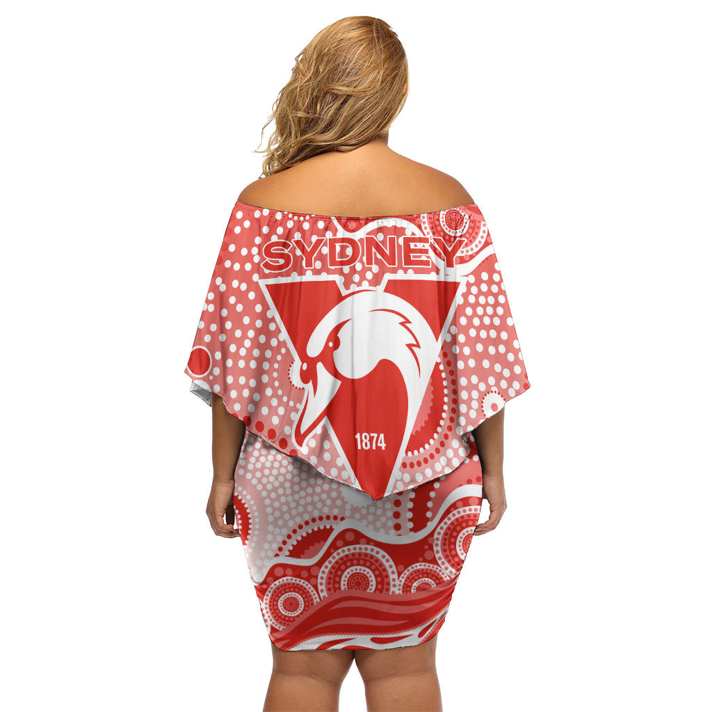 Sydney Swans Family Matching Off Shoulder Short Dress and Hawaiian Shirt Aboriginal Dot Pattern - Football Mascot Heritage Pride