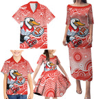 Sydney Swans Family Matching Puletasi and Hawaiian Shirt Aboriginal Dot Pattern - Football Mascot Heritage Pride