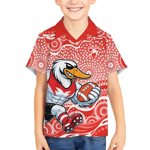 Sydney Swans Family Matching Puletasi and Hawaiian Shirt Aboriginal Dot Pattern - Football Mascot Heritage Pride