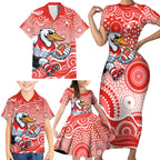 Sydney Swans Family Matching Short Sleeve Bodycon Dress and Hawaiian Shirt Aboriginal Dot Pattern - Football Mascot Heritage Pride