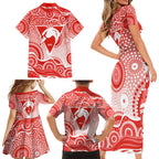 Sydney Swans Family Matching Short Sleeve Bodycon Dress and Hawaiian Shirt Aboriginal Dot Pattern - Football Mascot Heritage Pride