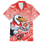 Sydney Swans Family Matching Short Sleeve Bodycon Dress and Hawaiian Shirt Aboriginal Dot Pattern - Football Mascot Heritage Pride
