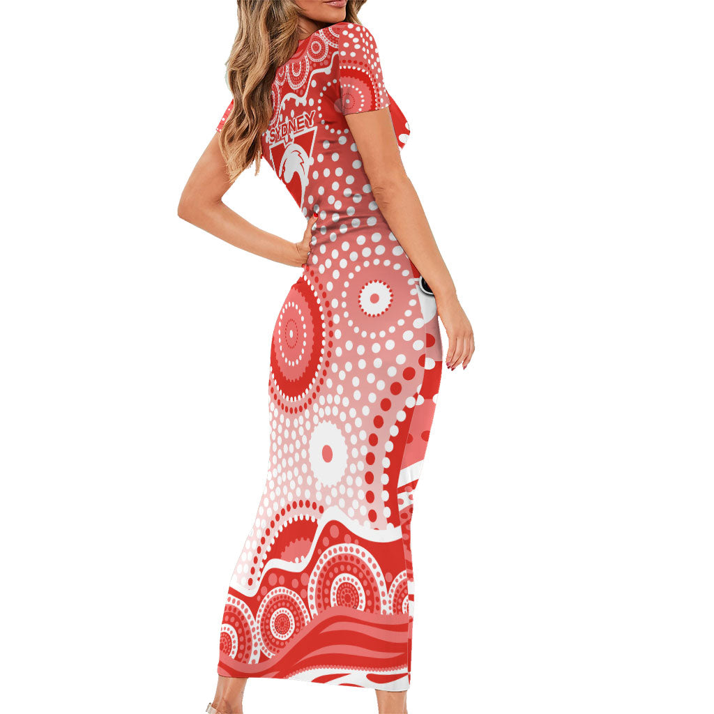 Sydney Swans Family Matching Short Sleeve Bodycon Dress and Hawaiian Shirt Aboriginal Dot Pattern - Football Mascot Heritage Pride