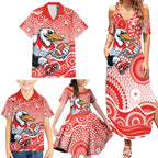 Sydney Swans Family Matching Summer Maxi Dress and Hawaiian Shirt Aboriginal Dot Pattern - Football Mascot Heritage Pride