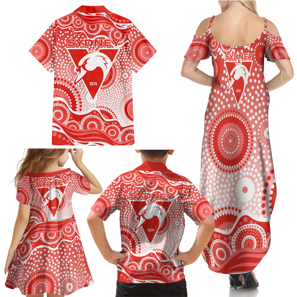 Sydney Swans Family Matching Summer Maxi Dress and Hawaiian Shirt Aboriginal Dot Pattern - Football Mascot Heritage Pride