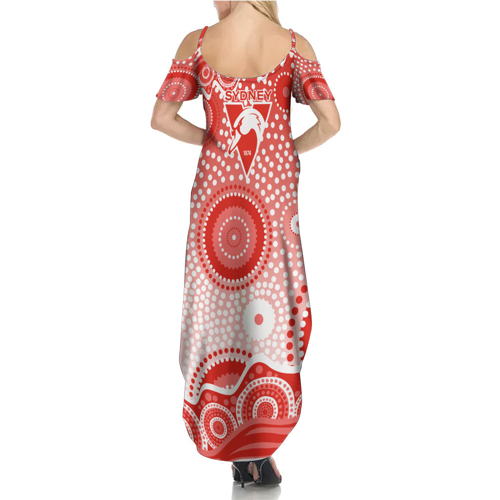 Sydney Swans Family Matching Summer Maxi Dress and Hawaiian Shirt Aboriginal Dot Pattern - Football Mascot Heritage Pride