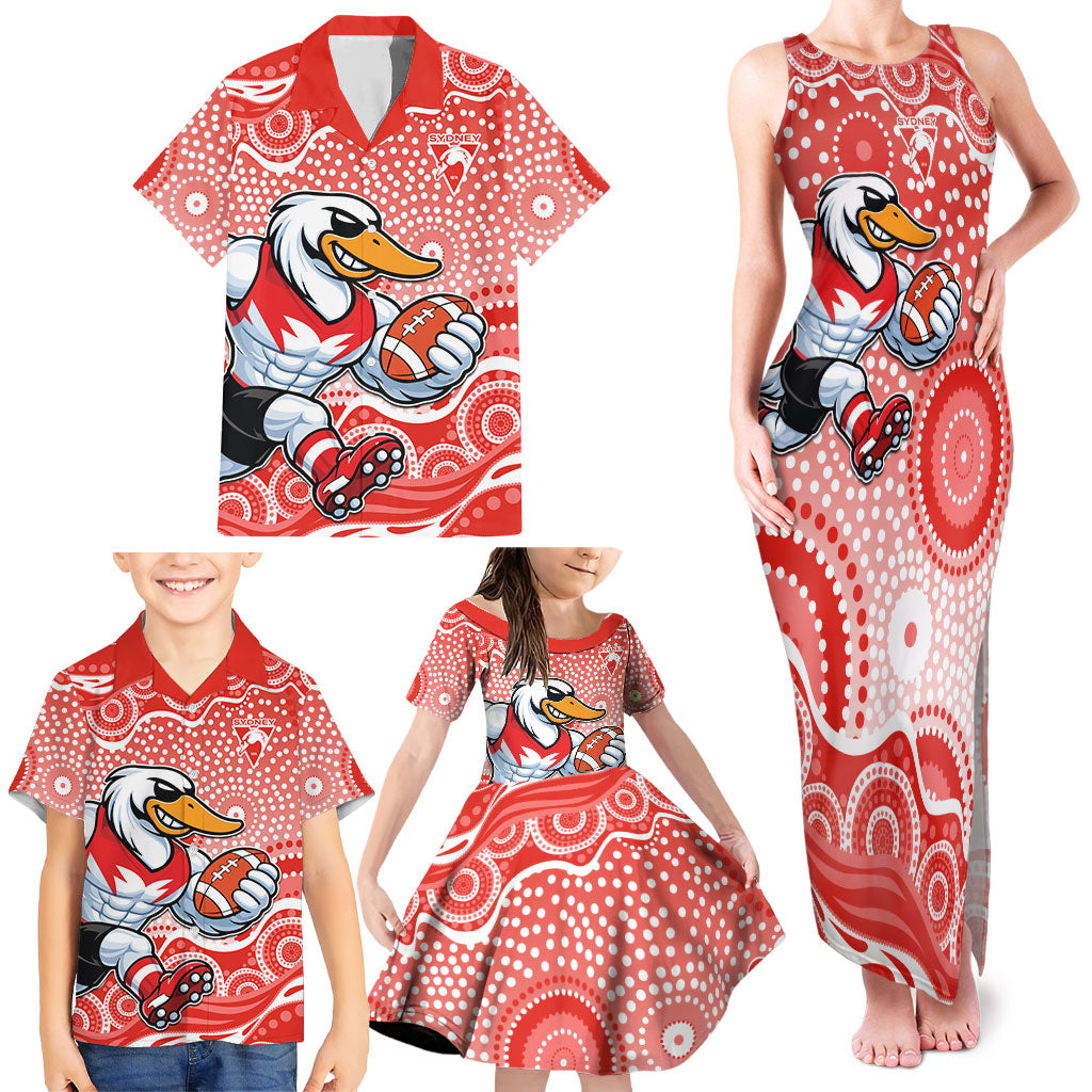 Sydney Swans Family Matching Tank Maxi Dress and Hawaiian Shirt Aboriginal Dot Pattern - Football Mascot Heritage Pride