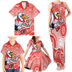 Sydney Swans Family Matching Tank Maxi Dress and Hawaiian Shirt Aboriginal Dot Pattern - Football Mascot Heritage Pride