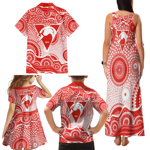 Sydney Swans Family Matching Tank Maxi Dress and Hawaiian Shirt Aboriginal Dot Pattern - Football Mascot Heritage Pride