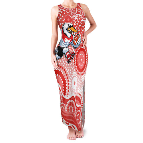 Sydney Swans Family Matching Tank Maxi Dress and Hawaiian Shirt Aboriginal Dot Pattern - Football Mascot Heritage Pride
