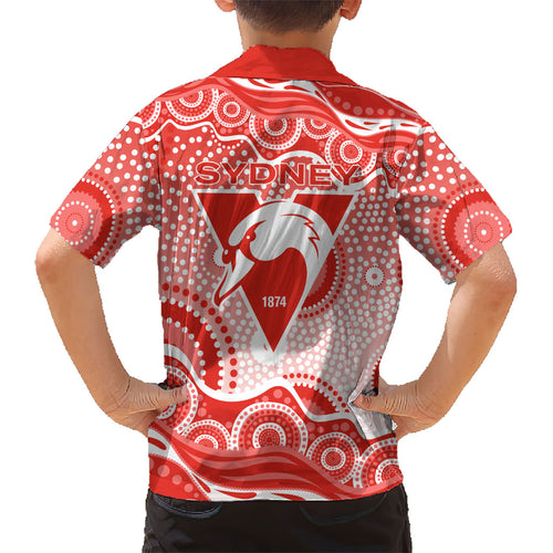 Sydney Swans Kid Hawaiian Shirt Aboriginal Dot Pattern - Football Mascot Heritage Pride