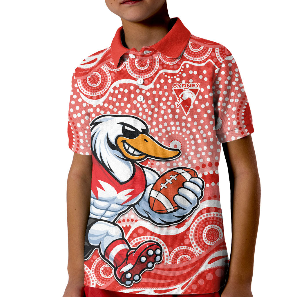 Sydney Swans Kid Polo Shirt Aboriginal Dot Pattern - Football Mascot Heritage Pride