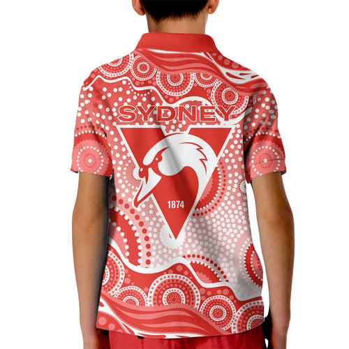 Sydney Swans Kid Polo Shirt Aboriginal Dot Pattern - Football Mascot Heritage Pride