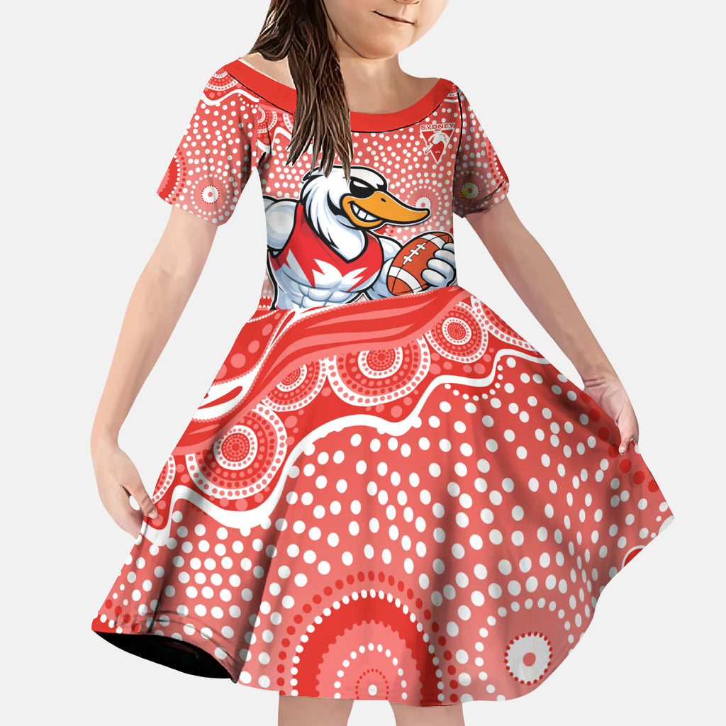 Sydney Swans Kid Short Sleeve Dress Aboriginal Dot Pattern - Football Mascot Heritage Pride