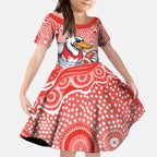Sydney Swans Kid Short Sleeve Dress Aboriginal Dot Pattern - Football Mascot Heritage Pride