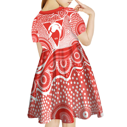 Sydney Swans Kid Short Sleeve Dress Aboriginal Dot Pattern - Football Mascot Heritage Pride