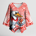 Sydney Swans Kimono Sleeve Blouse Aboriginal Dot Pattern - Football Mascot Heritage Pride