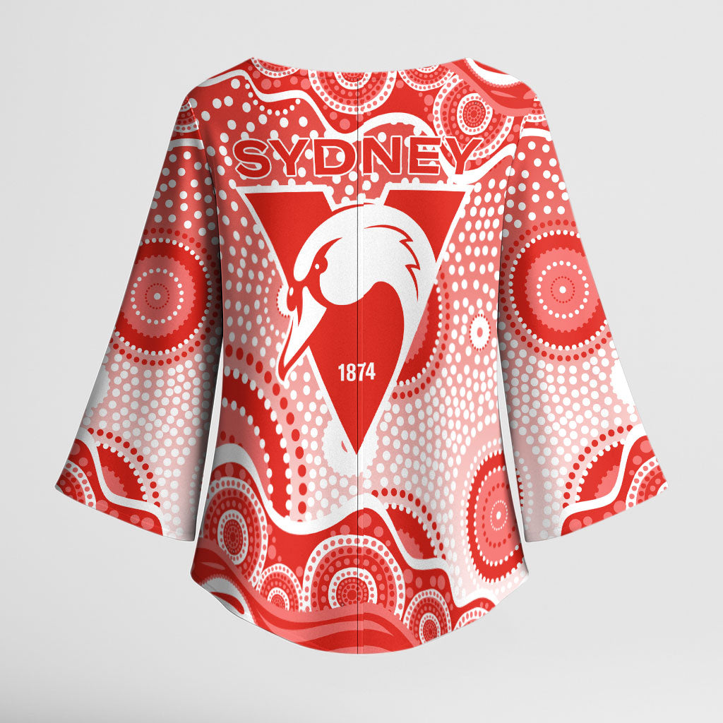 Sydney Swans Kimono Sleeve Blouse Aboriginal Dot Pattern - Football Mascot Heritage Pride