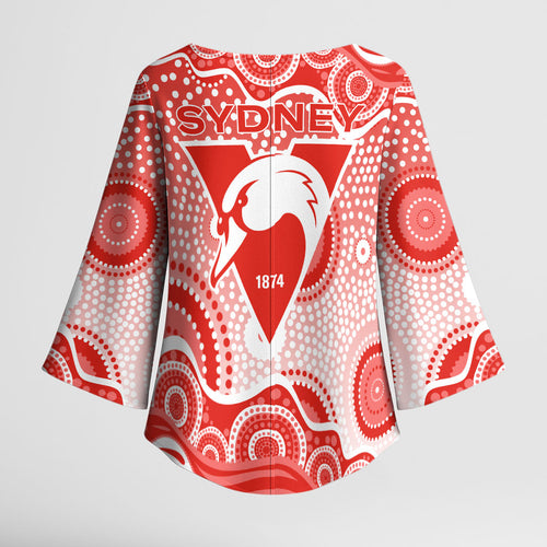 Sydney Swans Kimono Sleeve Blouse Aboriginal Dot Pattern - Football Mascot Heritage Pride