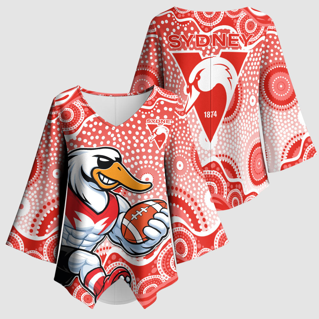 Sydney Swans Kimono Sleeve Blouse Aboriginal Dot Pattern - Football Mascot Heritage Pride
