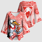 Sydney Swans Kimono Sleeve Blouse Aboriginal Dot Pattern - Football Mascot Heritage Pride