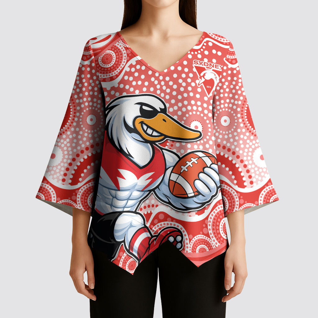 Sydney Swans Kimono Sleeve Blouse Aboriginal Dot Pattern - Football Mascot Heritage Pride