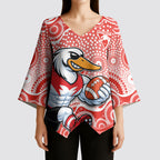 Sydney Swans Kimono Sleeve Blouse Aboriginal Dot Pattern - Football Mascot Heritage Pride