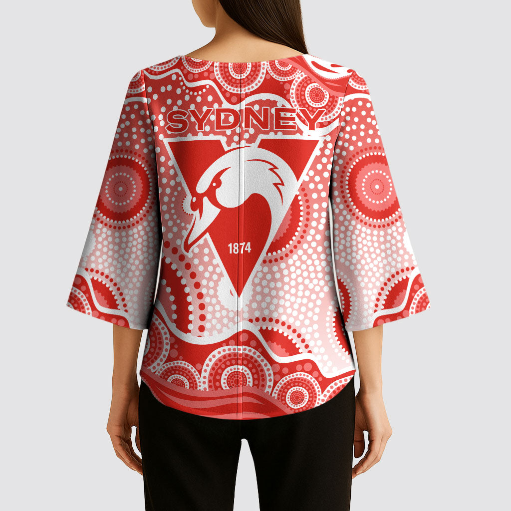 Sydney Swans Kimono Sleeve Blouse Aboriginal Dot Pattern - Football Mascot Heritage Pride
