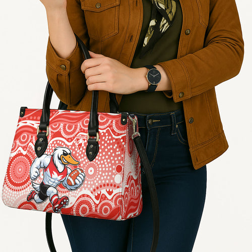 Sydney Swans Leather Bag Aboriginal Dot Pattern - Football Mascot Heritage Pride