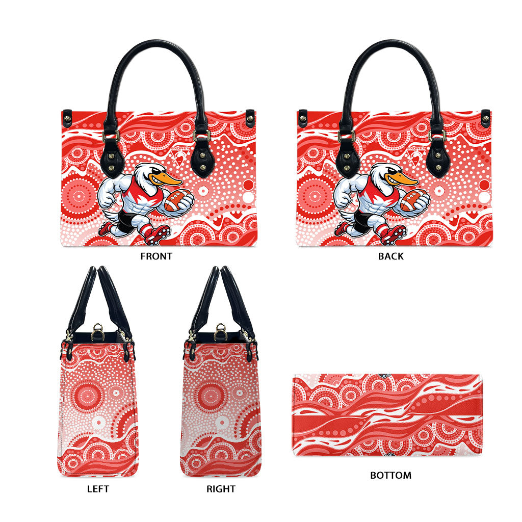 Sydney Swans Leather Bag Aboriginal Dot Pattern - Football Mascot Heritage Pride