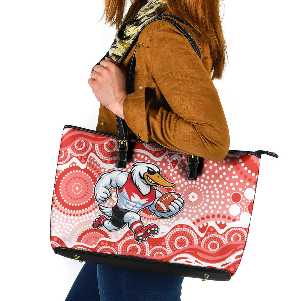 Sydney Swans Leather Tote Bag Aboriginal Dot Pattern - Football Mascot Heritage Pride