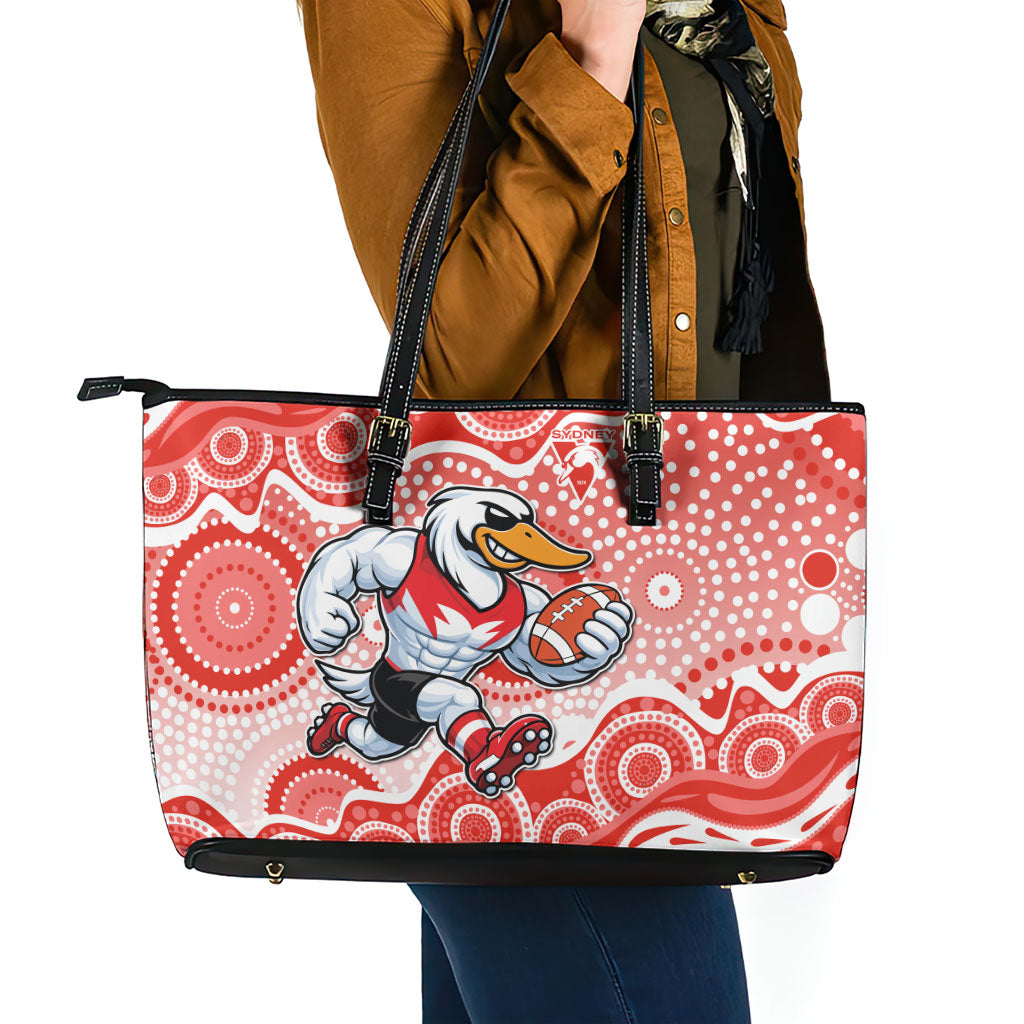 Sydney Swans Leather Tote Bag Aboriginal Dot Pattern - Football Mascot Heritage Pride