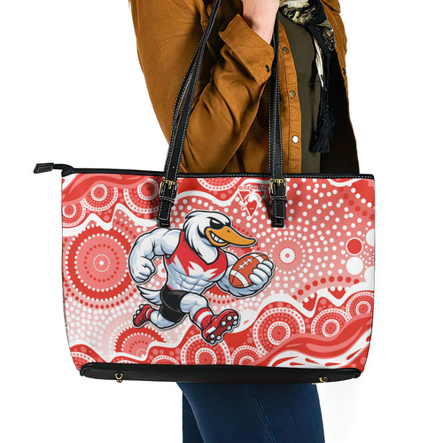 Sydney Swans Leather Tote Bag Aboriginal Dot Pattern - Football Mascot Heritage Pride