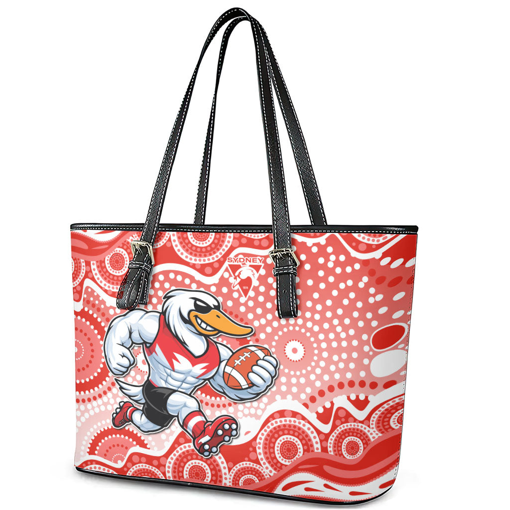 Sydney Swans Leather Tote Bag Aboriginal Dot Pattern - Football Mascot Heritage Pride