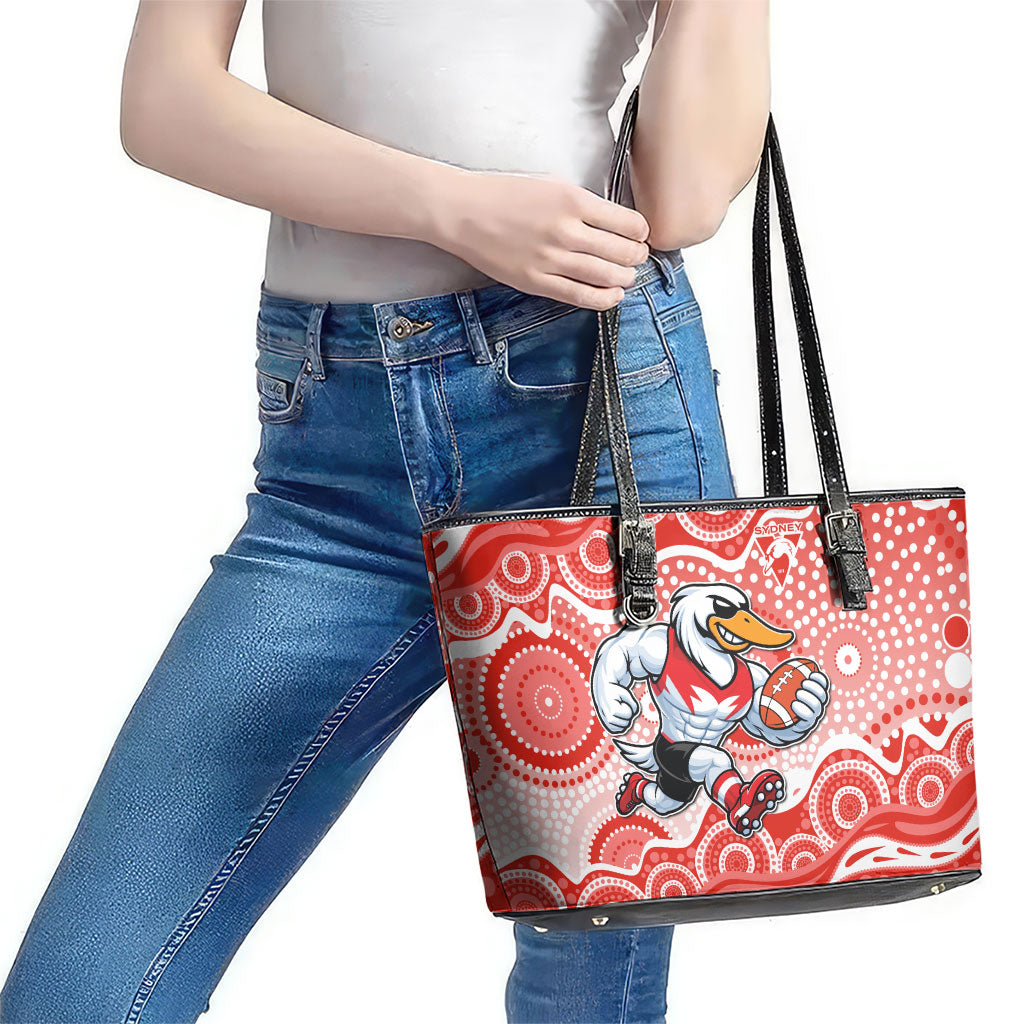 Sydney Swans Leather Tote Bag Aboriginal Dot Pattern - Football Mascot Heritage Pride