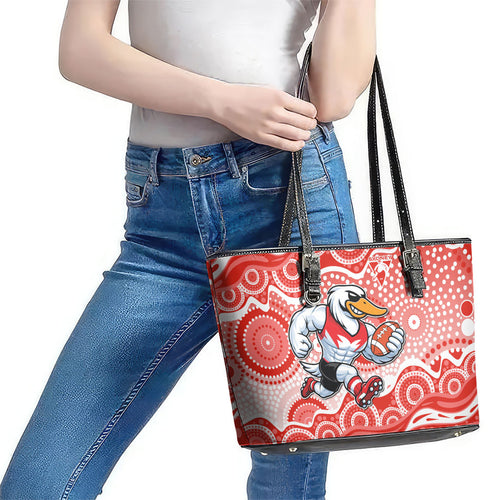 Sydney Swans Leather Tote Bag Aboriginal Dot Pattern - Football Mascot Heritage Pride