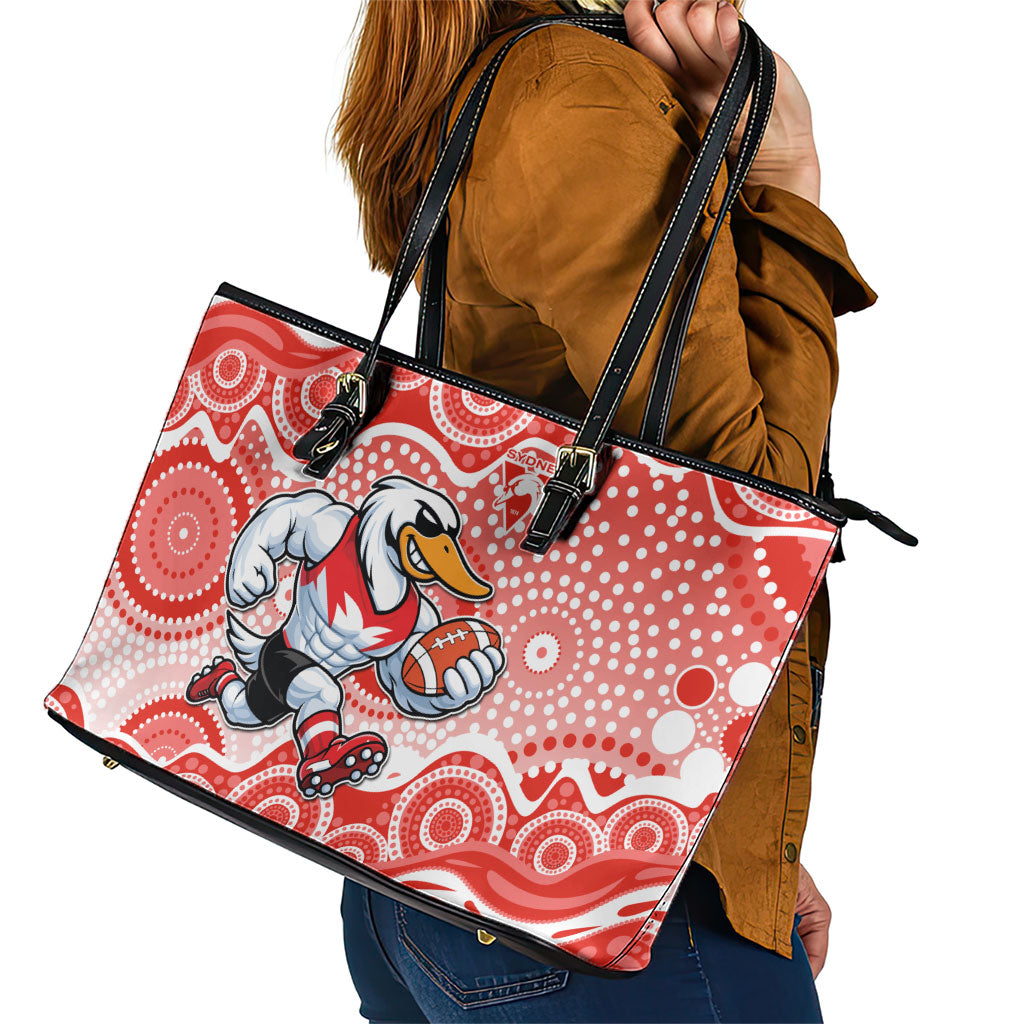 Sydney Swans Leather Tote Bag Aboriginal Dot Pattern - Football Mascot Heritage Pride