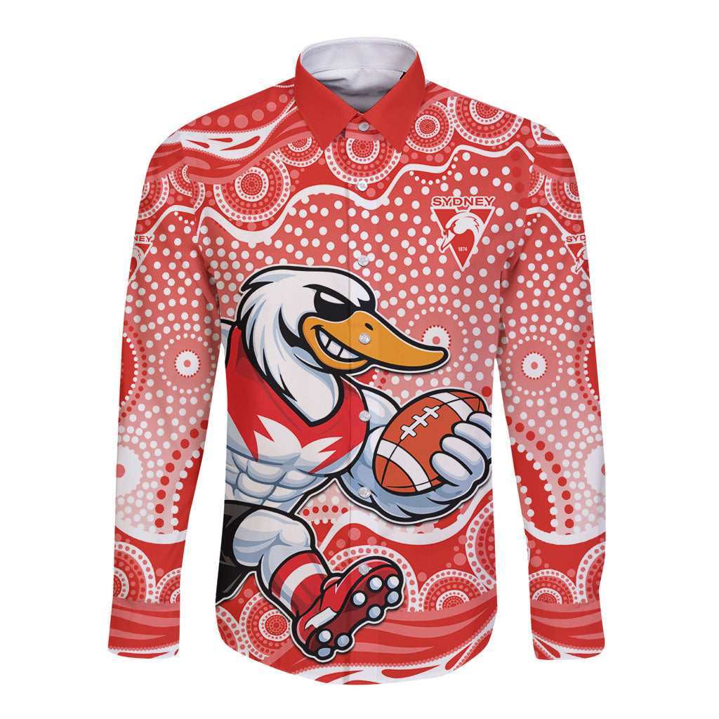Sydney Swans Long Sleeve Button Shirt Aboriginal Dot Pattern - Football Mascot Heritage Pride