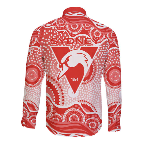 Sydney Swans Long Sleeve Button Shirt Aboriginal Dot Pattern - Football Mascot Heritage Pride
