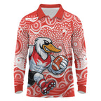 Sydney Swans Long Sleeve Polo Shirt Aboriginal Dot Pattern - Football Mascot Heritage Pride