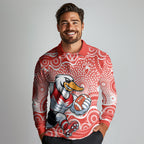 Sydney Swans Long Sleeve Polo Shirt Aboriginal Dot Pattern - Football Mascot Heritage Pride